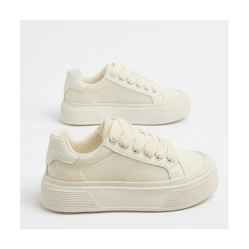 Beige & Gray Mesh Platform Sneakers
