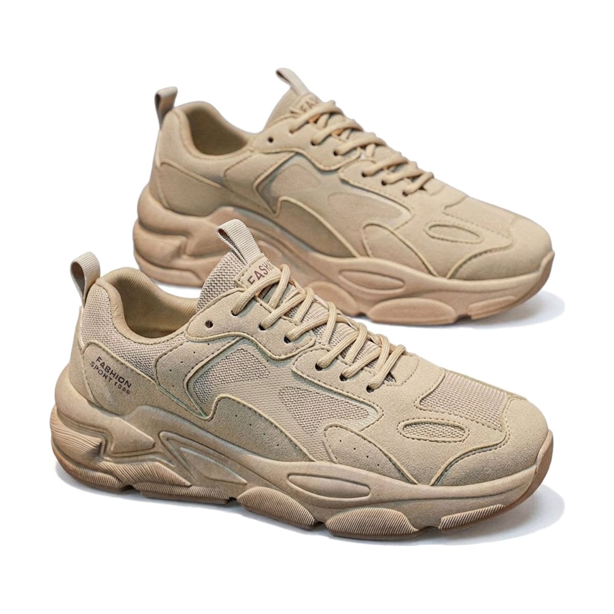 Men's Beige and Silver Mesh Platform Sneakers
