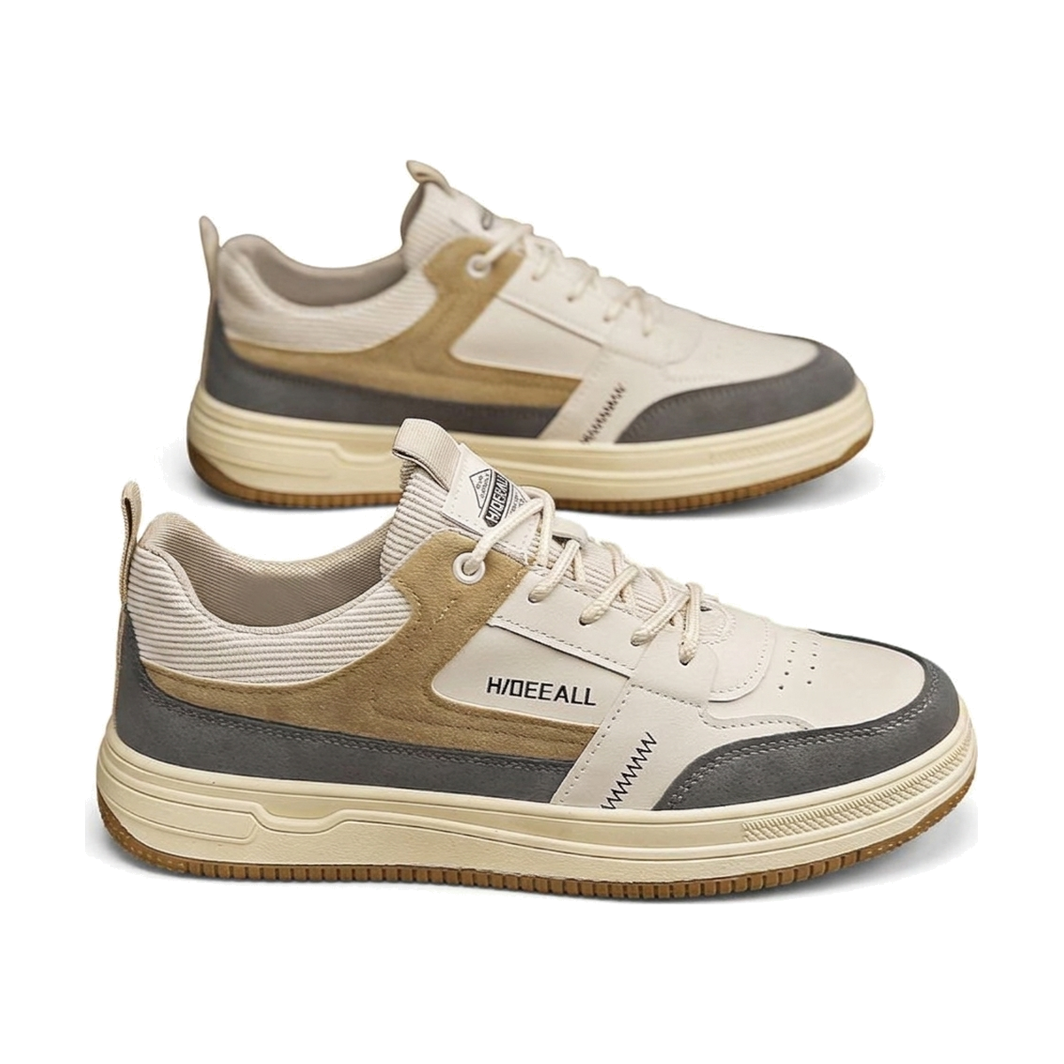 Men's Beige and Brown Retro Trainers
