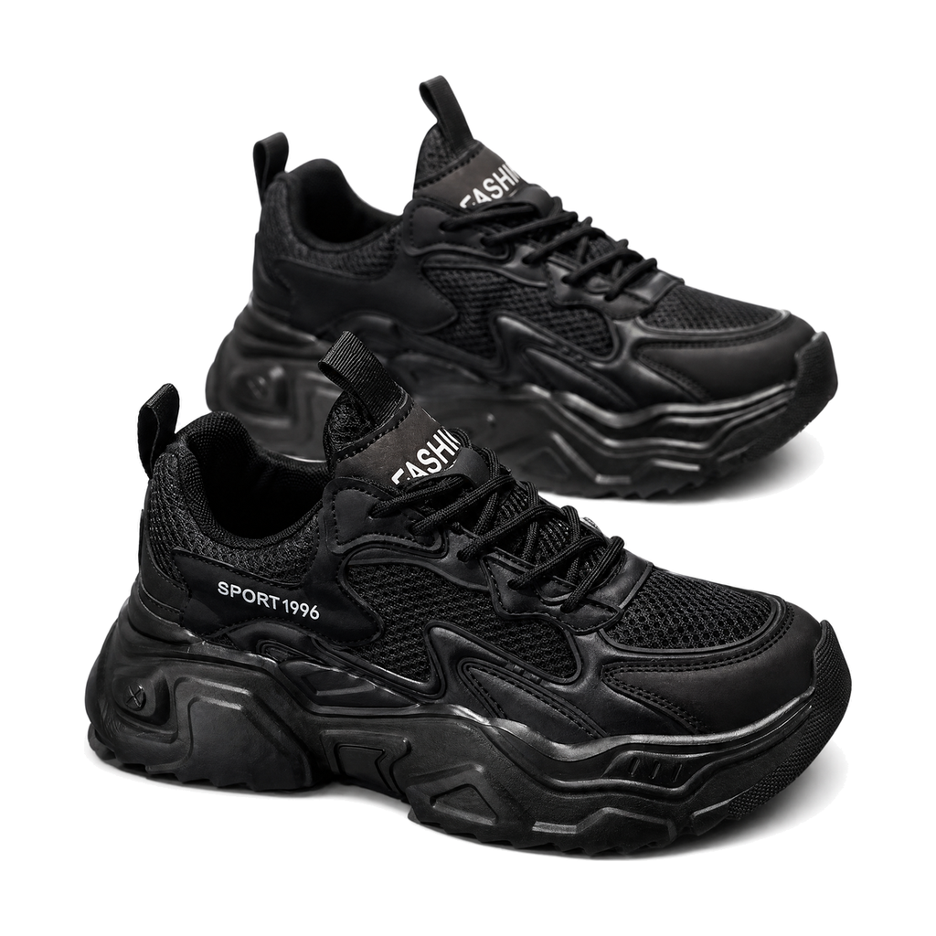 Men's Black and Navy Mesh Platform Sneakers