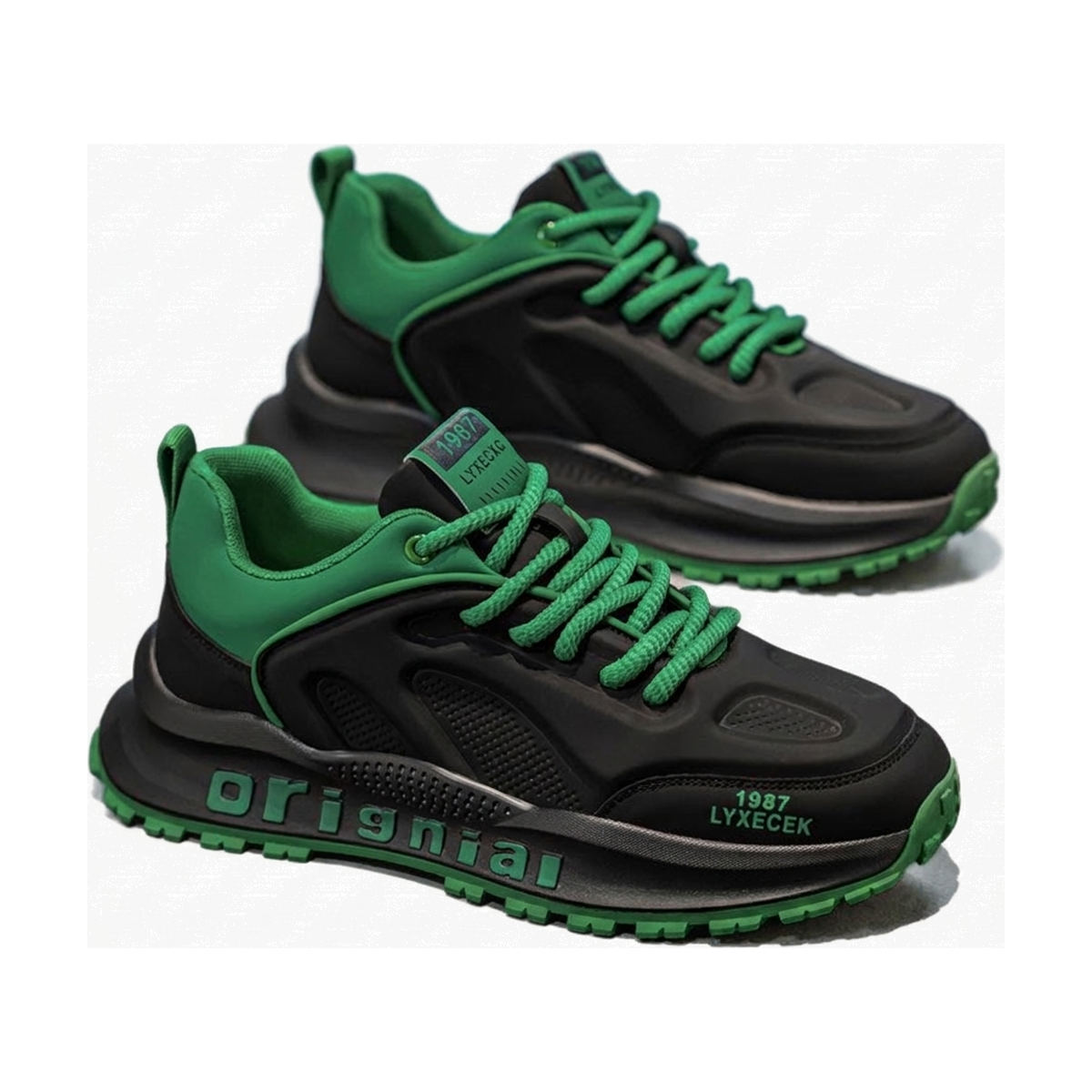 Men's Black, Silver & Green Running Sneakers