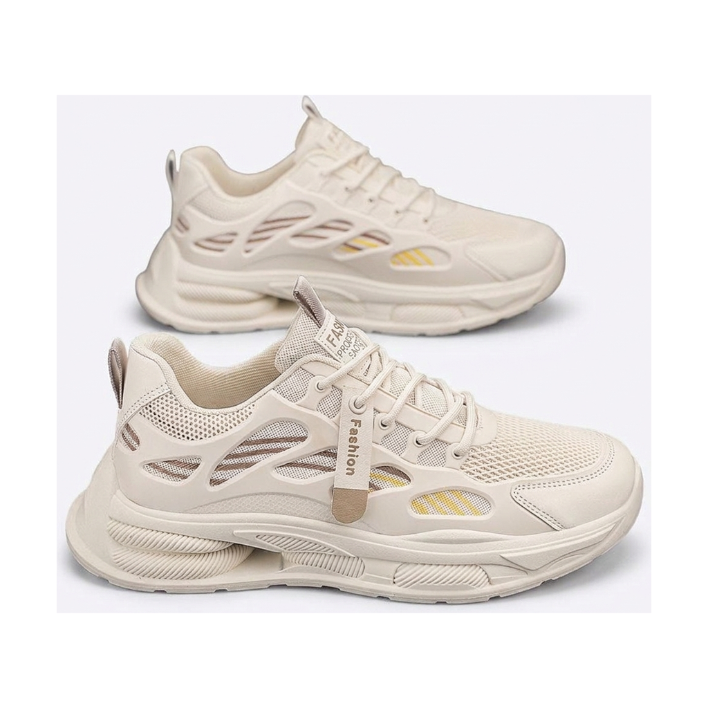 Cream & Gray Mesh Platform Sneakers for Men