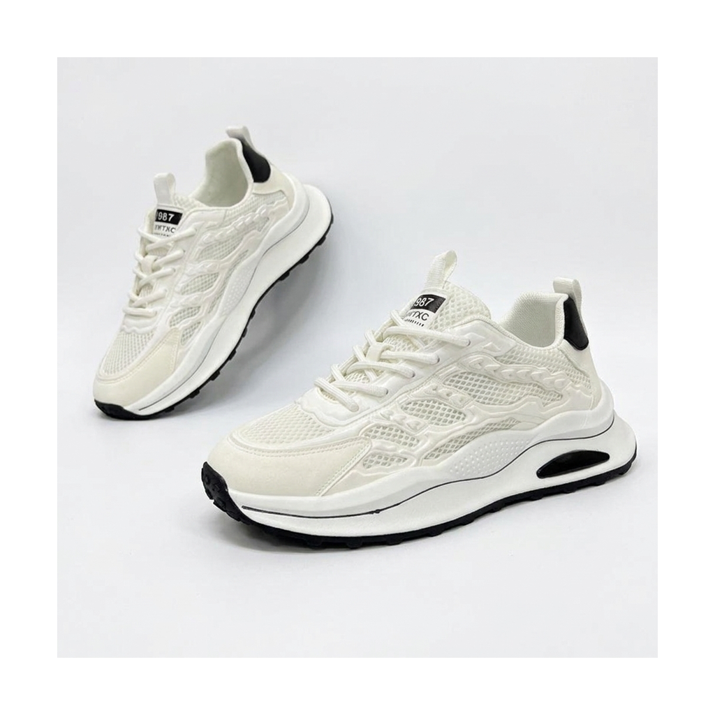 Men's Cream & Green Mesh Sneakers