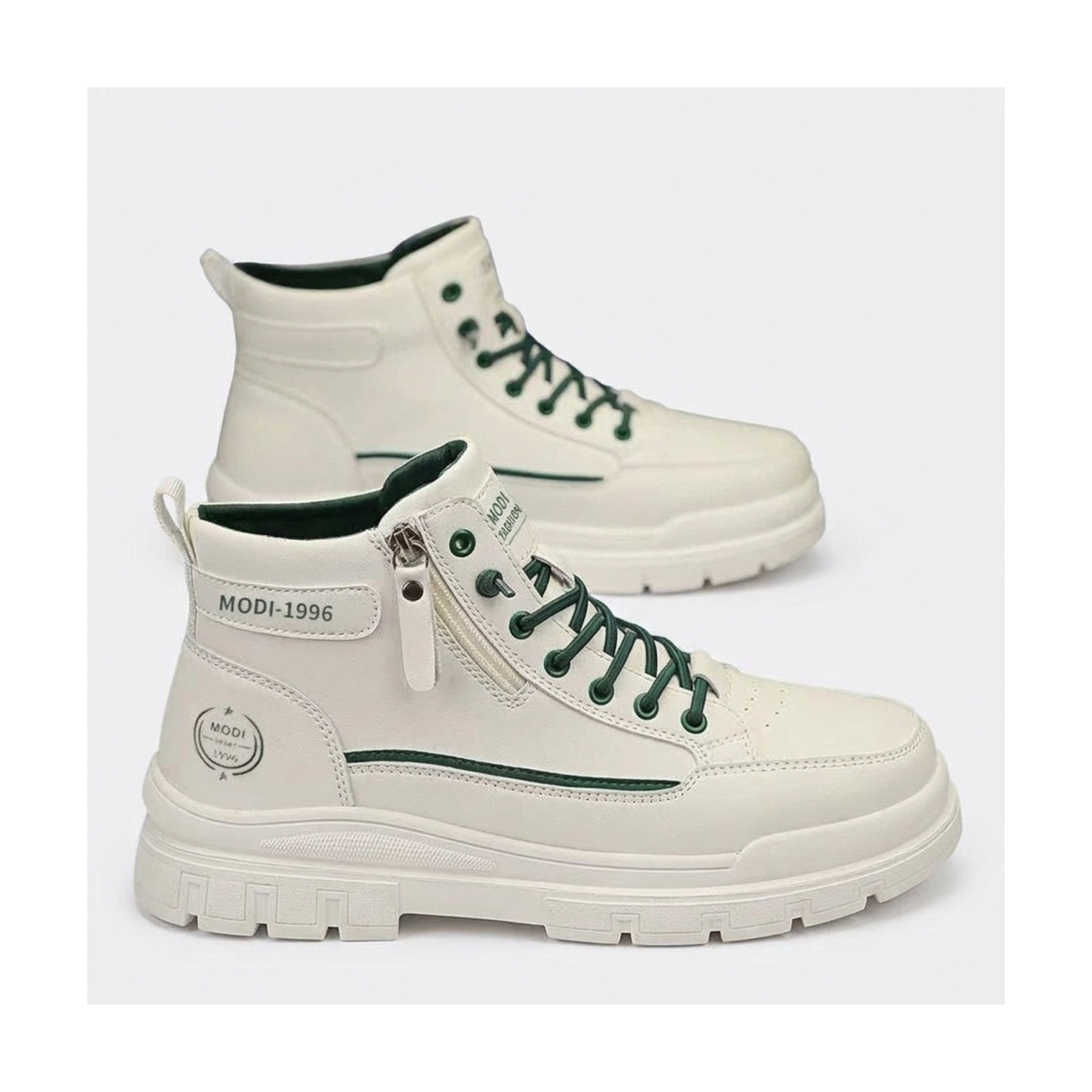 Men's Cream and Silver Platform Sneakers
