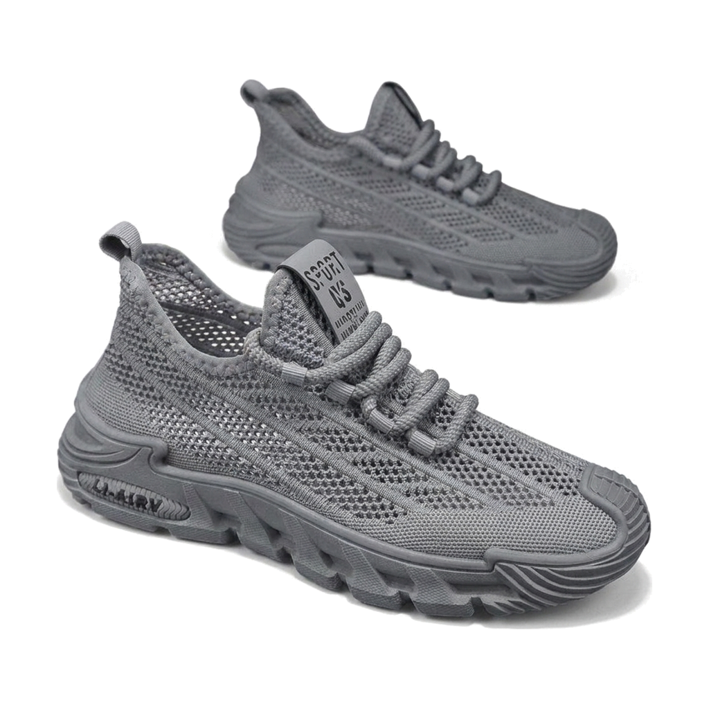 Gray, Black & Orange Men's Mesh Sneakers