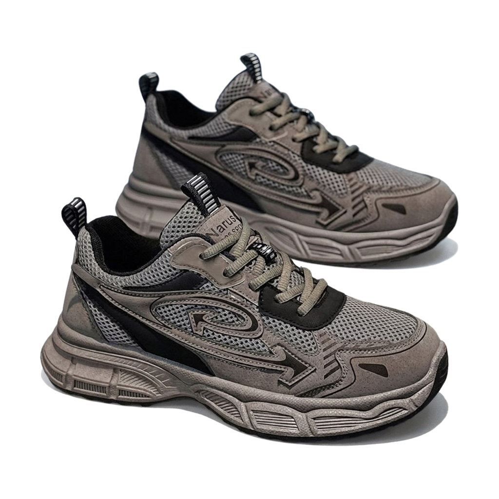 Men's Gray and Olive Mesh Outdoor Sneakers