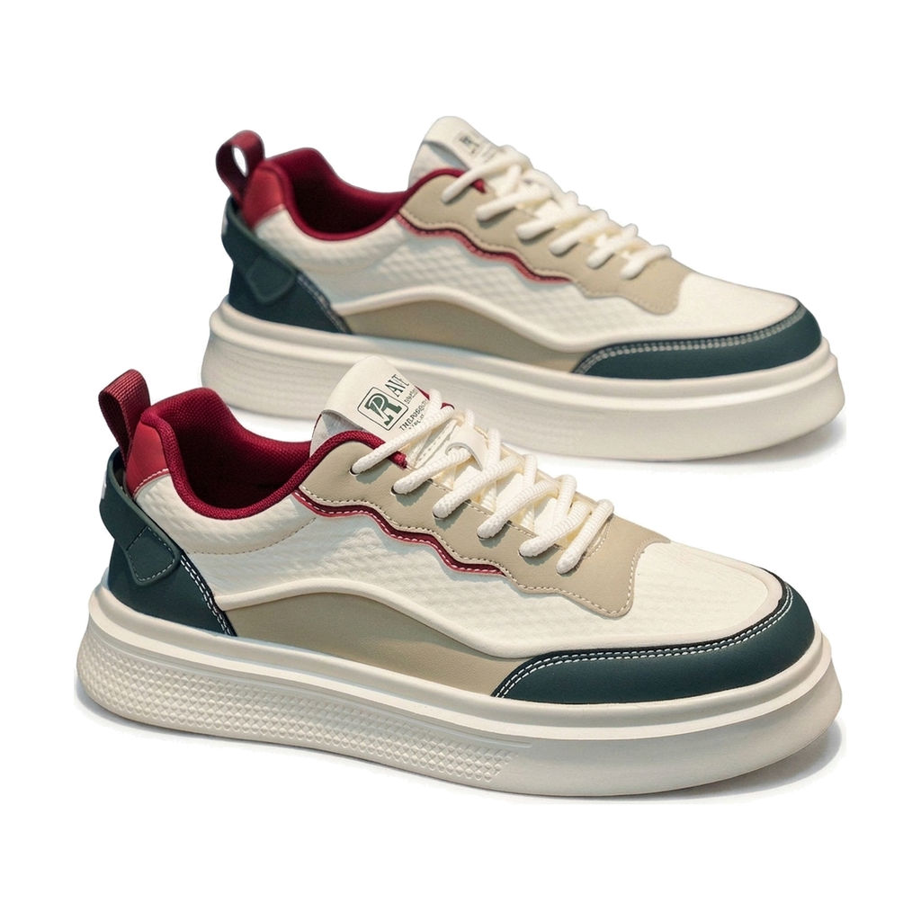 Silver & Beige Retro Sneakers for Men