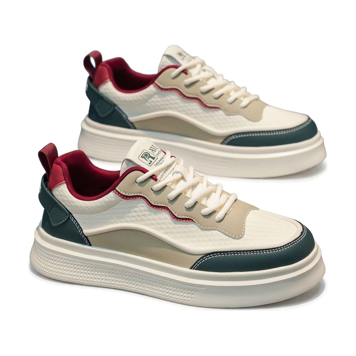 Silver & Beige Retro Sneakers for Men