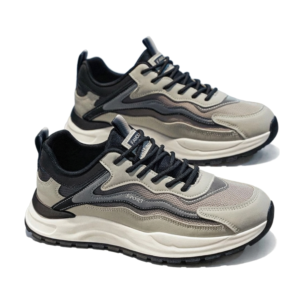 Silver, Black & Navy Mesh Running Sneakers