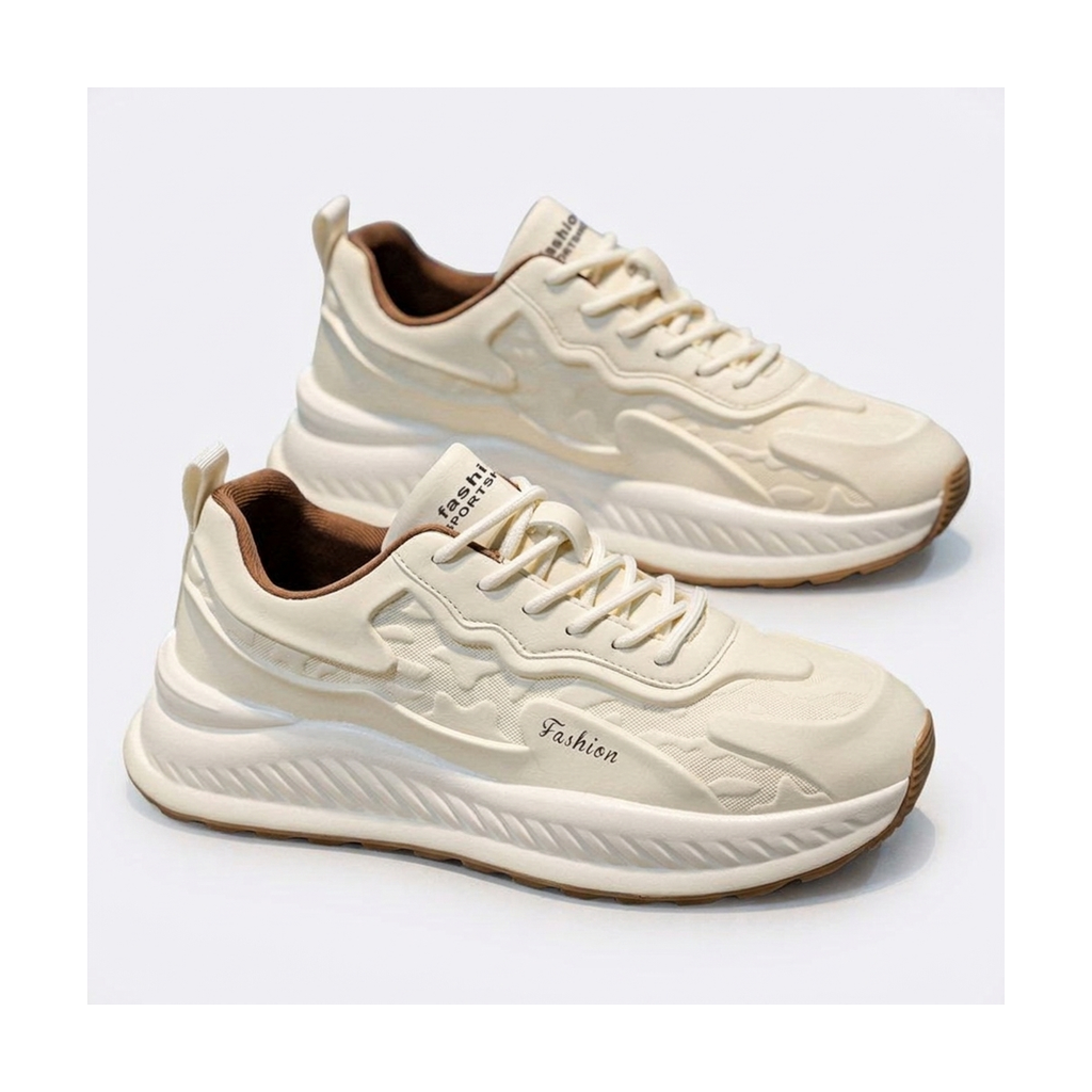 Men's Silver and Beige Platform Sneakers