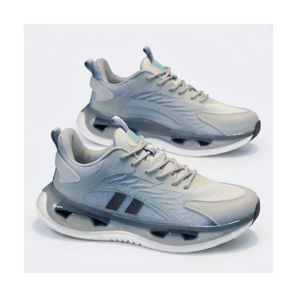 Men's Sage Green and Silver Platform Sneakers