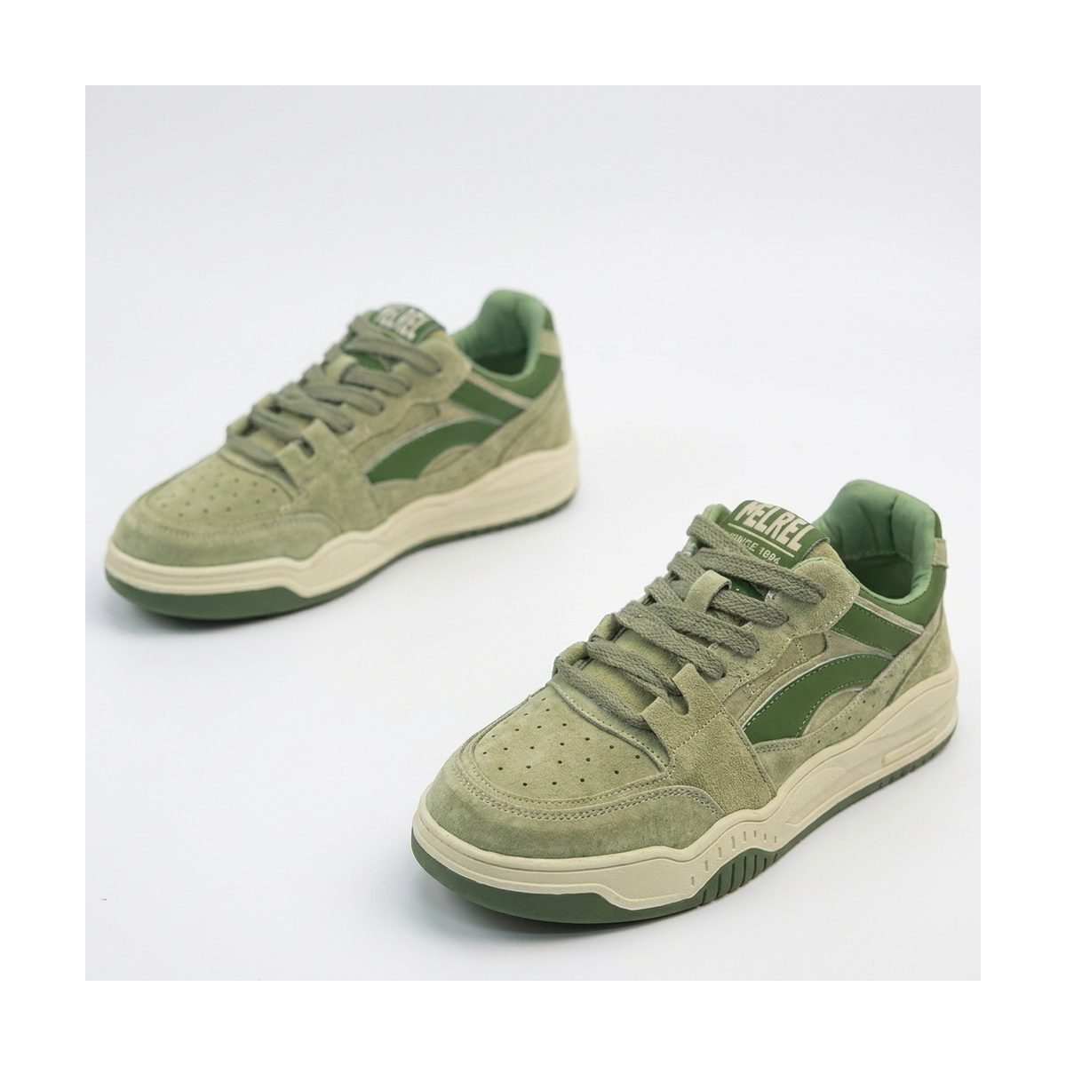 Men's Sage Green and Beige Retro Platform Sneakers
