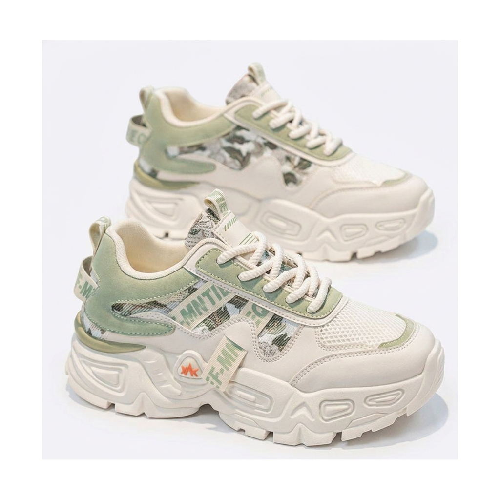 Men's Mesh Platform Sneakers in White, Beige & Cream
