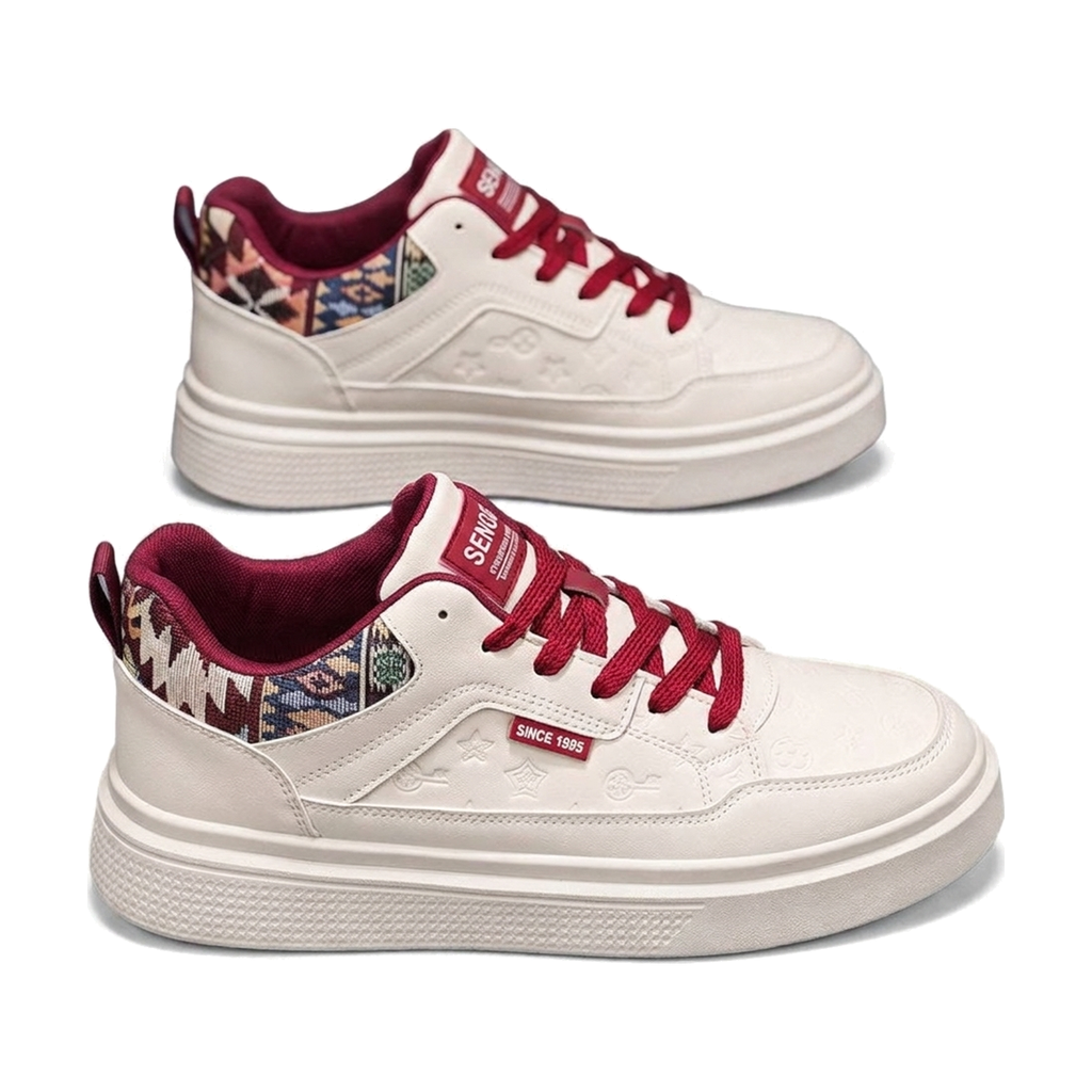 Men's Retro Trainers in White and Beige