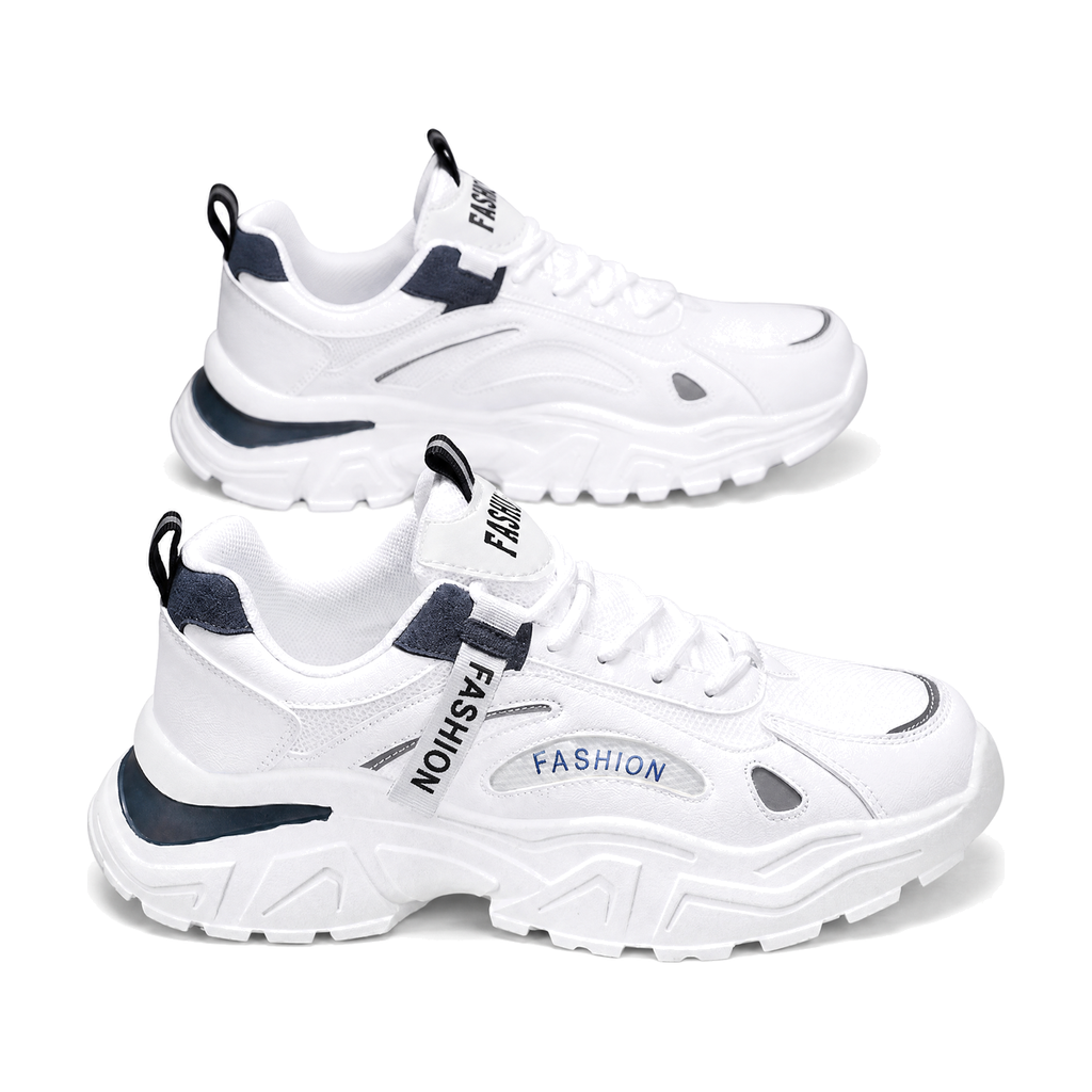 Men's White and Silver Mesh Platform Sneakers