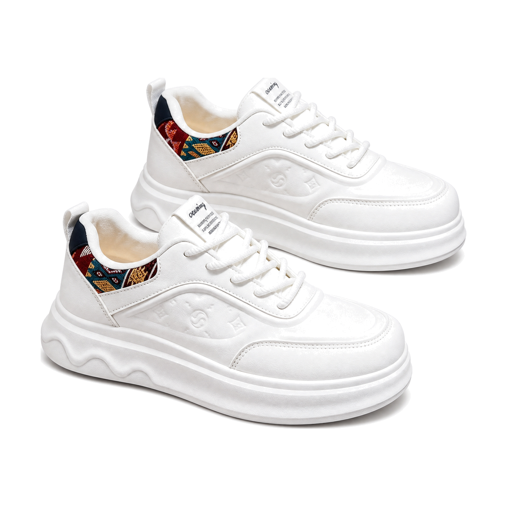 Men's Retro Platform Sneakers in White, Brown & Cream