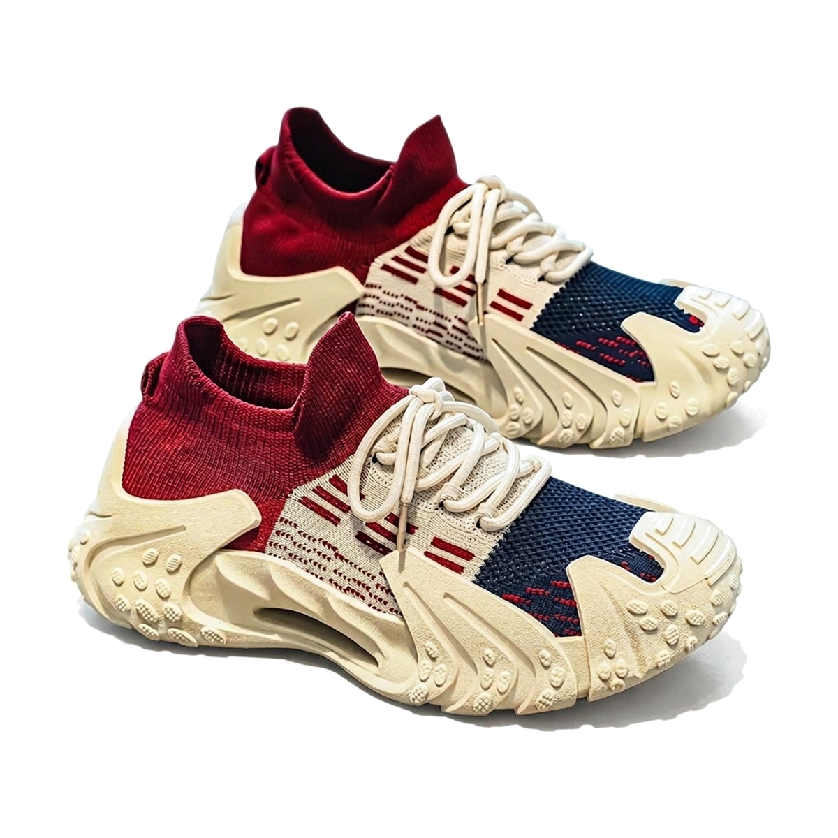 Men's Mesh Sneakers in White, Cream & Beige