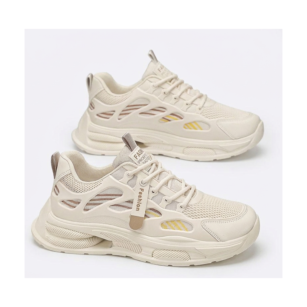 Men's Mesh Platform Sneakers in Neutral Tones