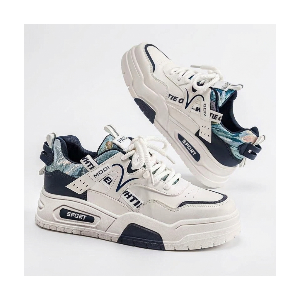 Men's Retro Platform Sneakers - White & Beige