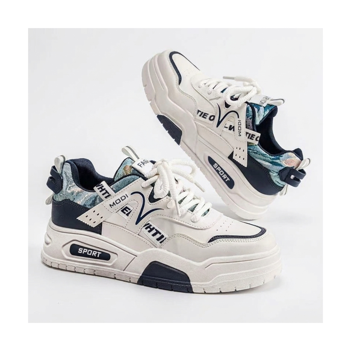 Men's Retro Platform Sneakers - White & Beige