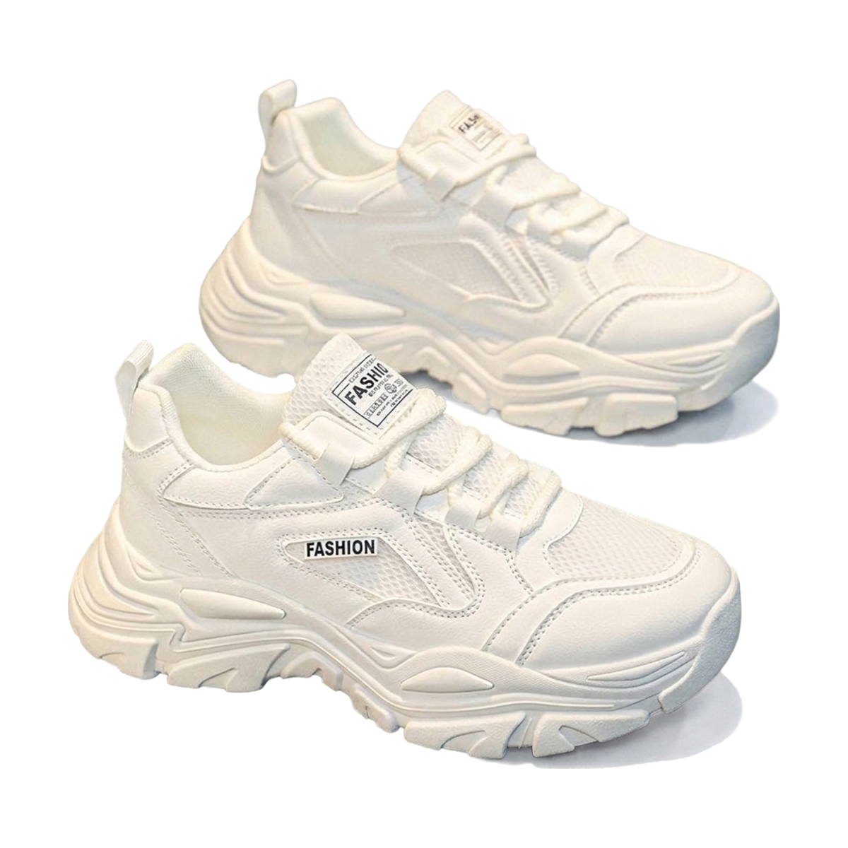 White & Silver Mesh Platform Sneakers