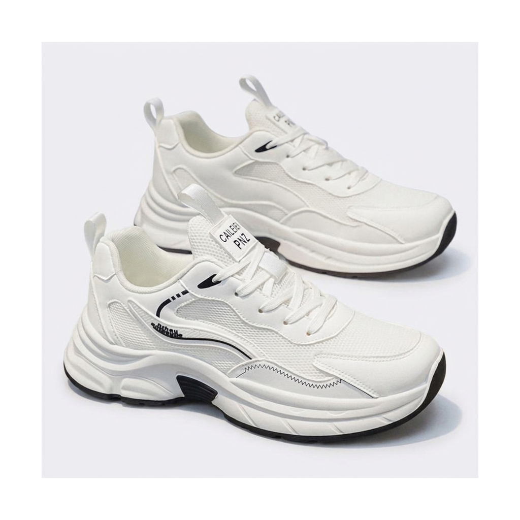 Men's White & Silver Mesh Platform Sneakers