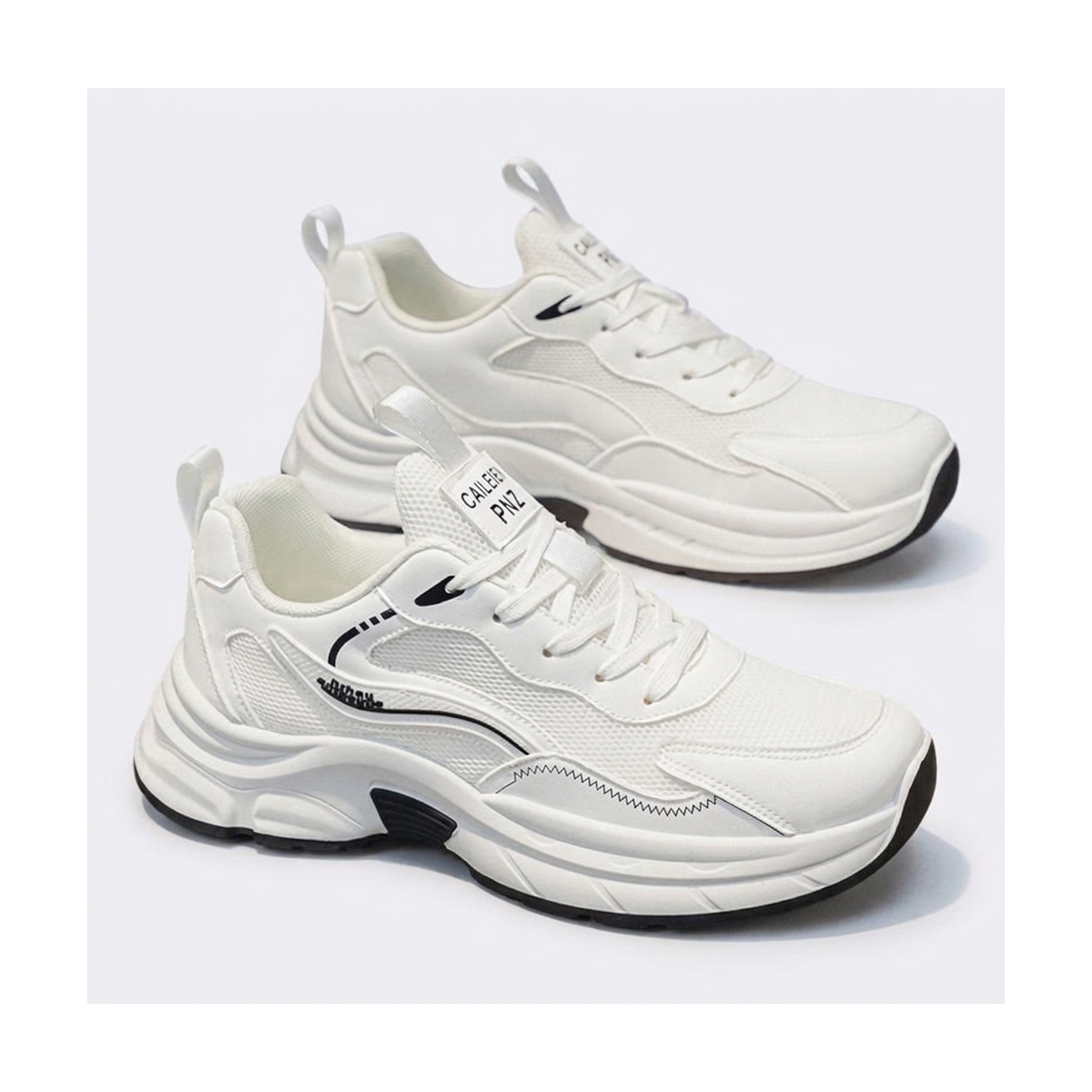 Men's White & Silver Mesh Platform Sneakers