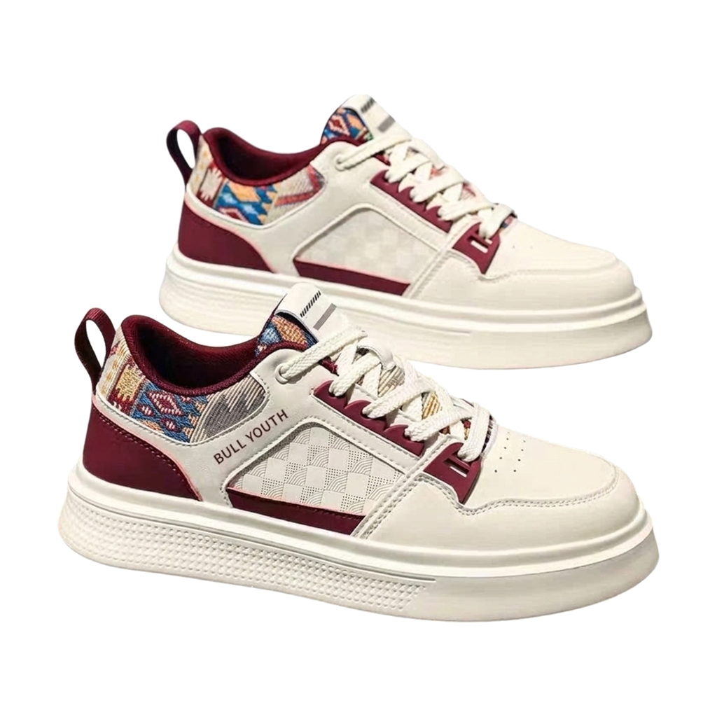 Men's Retro Platform Sneakers in White & Silver