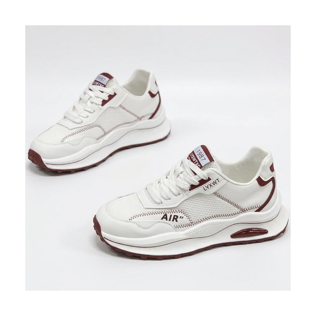 Men's Mesh Platform Sneakers in White, Olive & Silver