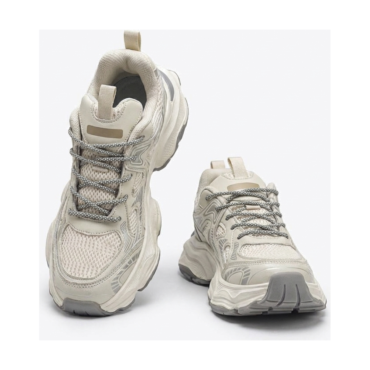 Men's White & Silver Mesh Platform Sneakers