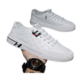 Men's White, Silver & Black Slip-On Sneakers