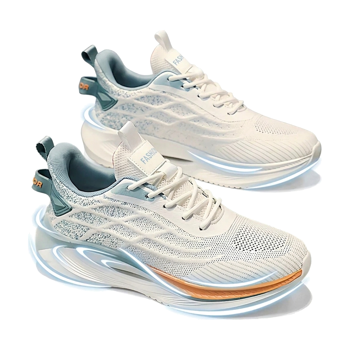 Men's Mesh Platform Running Sneakers - White & Silver