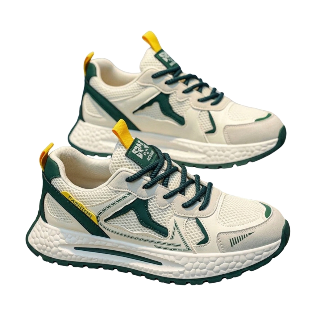 Men's White and Silver Mesh Platform Sneakers