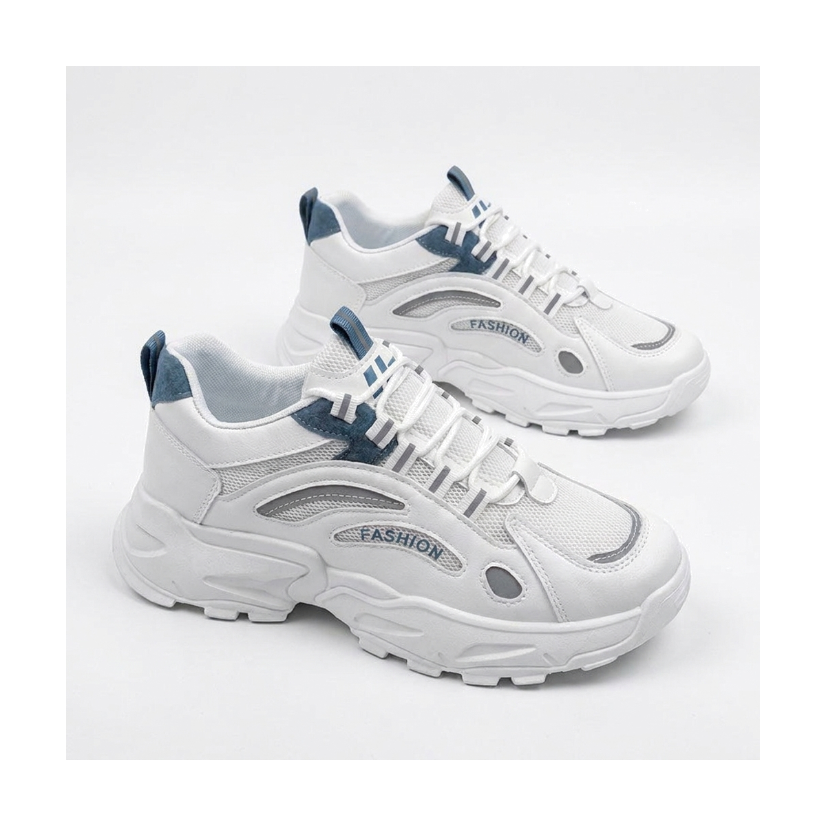 Men's White & Silver Mesh Platform Sneakers