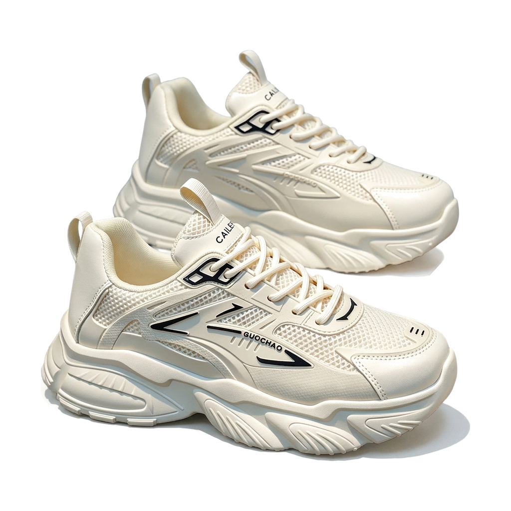 Men's White & Silver Mesh Platform Sneakers