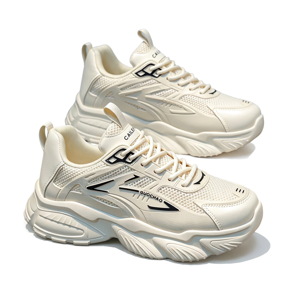 Men's White & Silver Mesh Platform Sneakers
