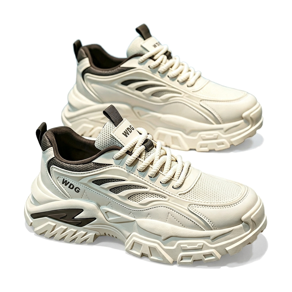 Men's White & Silver Mesh Platform Sneakers