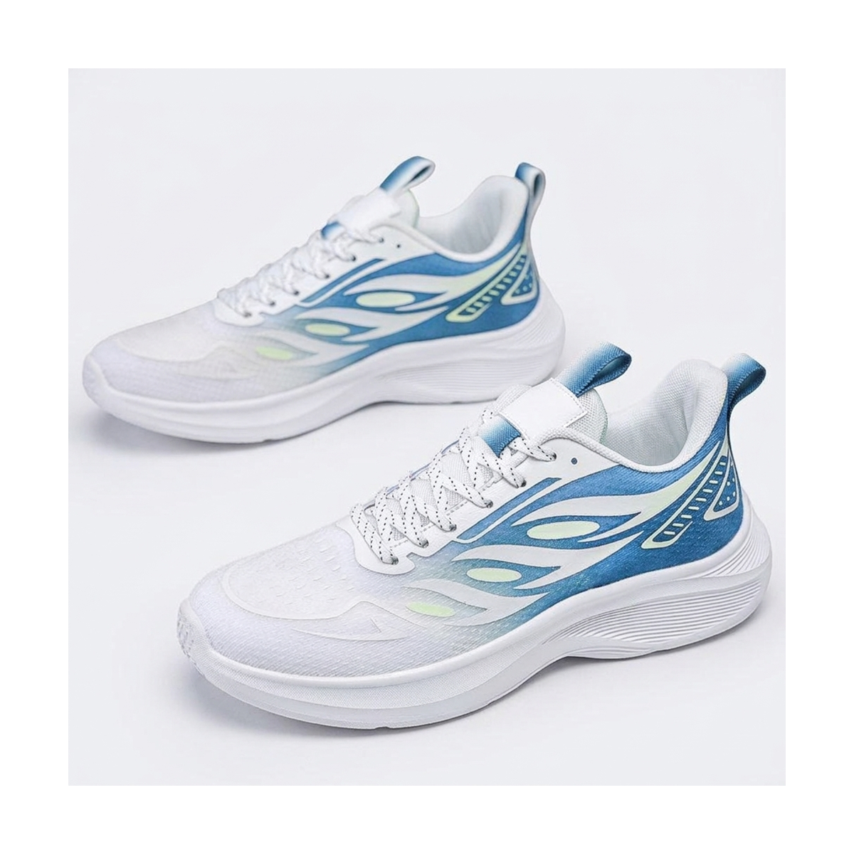 White, Silver & Gray Mesh Running Shoes