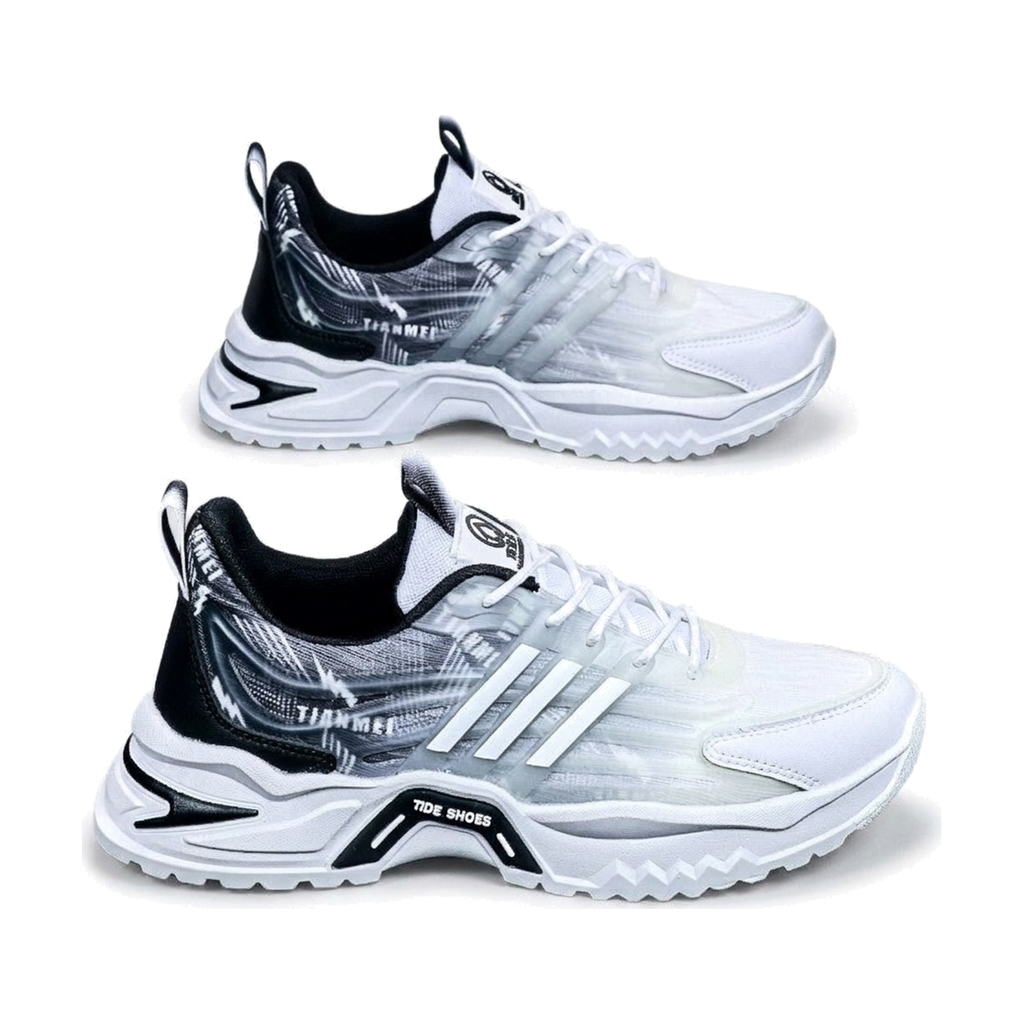 White & Silver Men's Running Sneakers