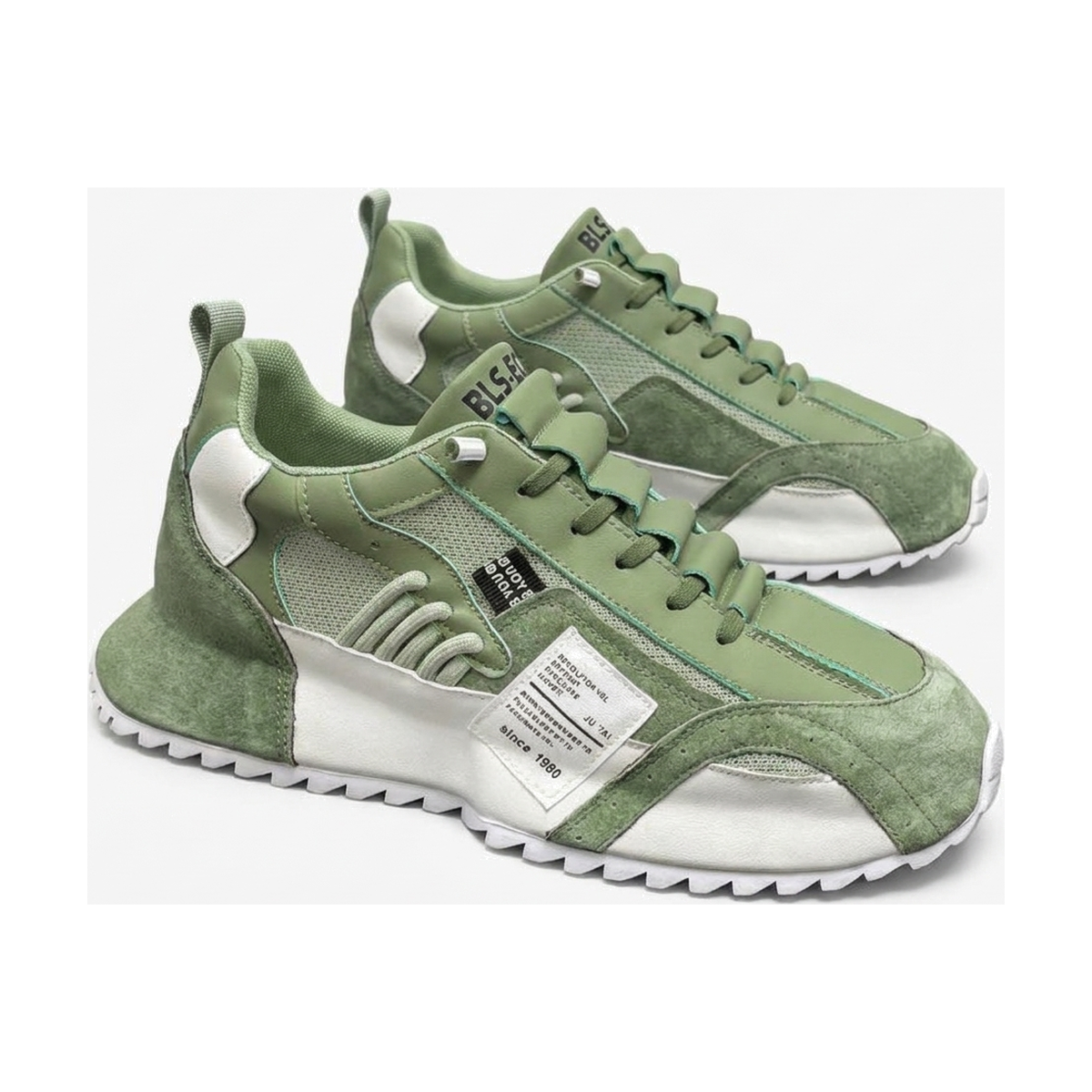 Men's White and Sage Green Platform Sneakers