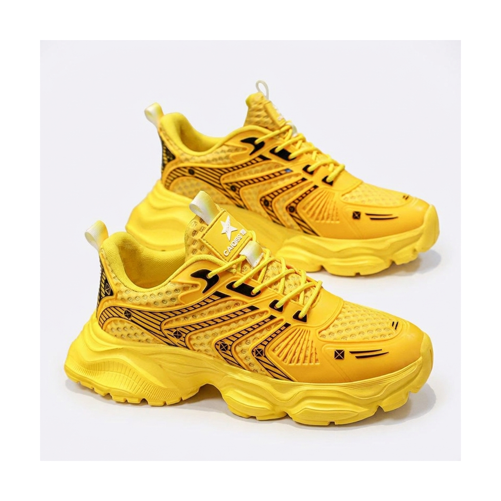 Men's Yellow & Orange Mesh Running Shoes
