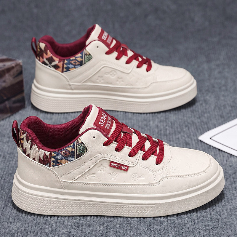 Men's Retro Trainers in White and Beige