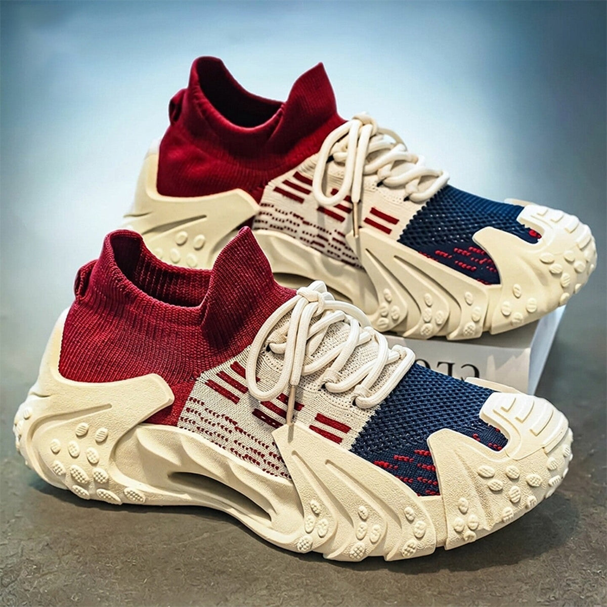 Men's Mesh Sneakers in White, Cream & Beige