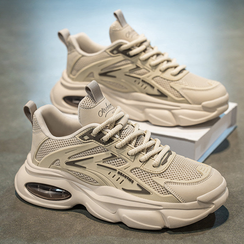 Men's Mesh Platform Running Sneakers in White & Sage