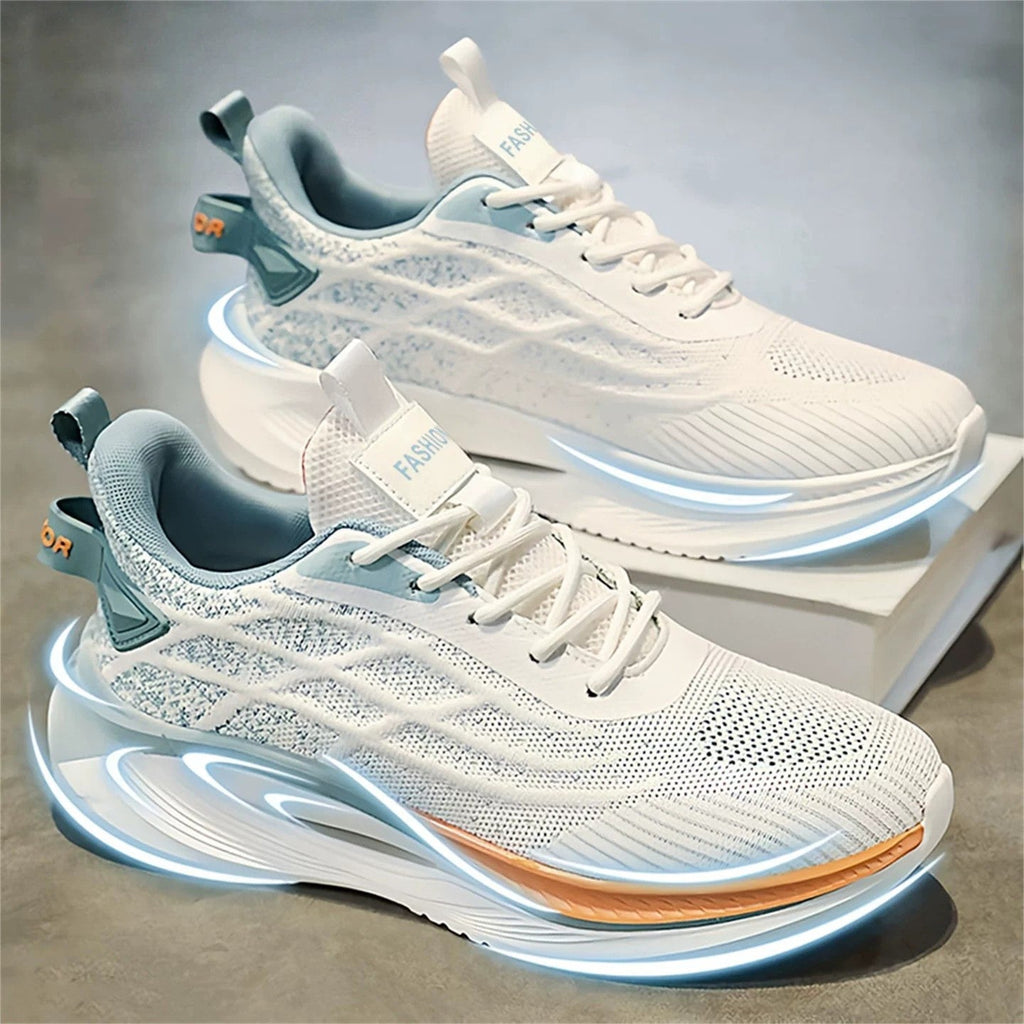 Men's Mesh Platform Running Sneakers - White & Silver