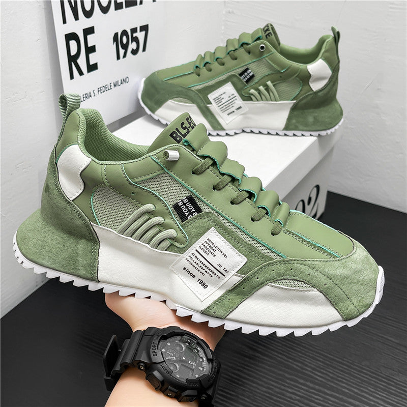 Men's White and Sage Green Platform Sneakers
