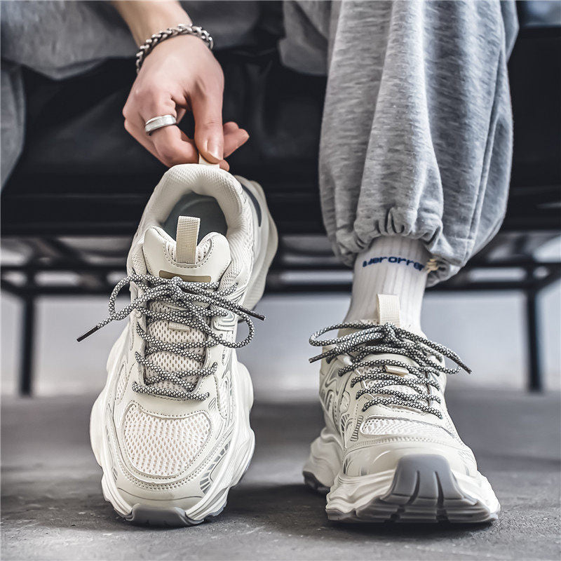Men's White & Silver Mesh Platform Sneakers