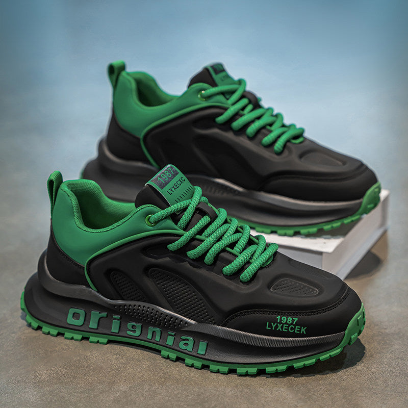 Men's Black, Silver & Green Running Sneakers