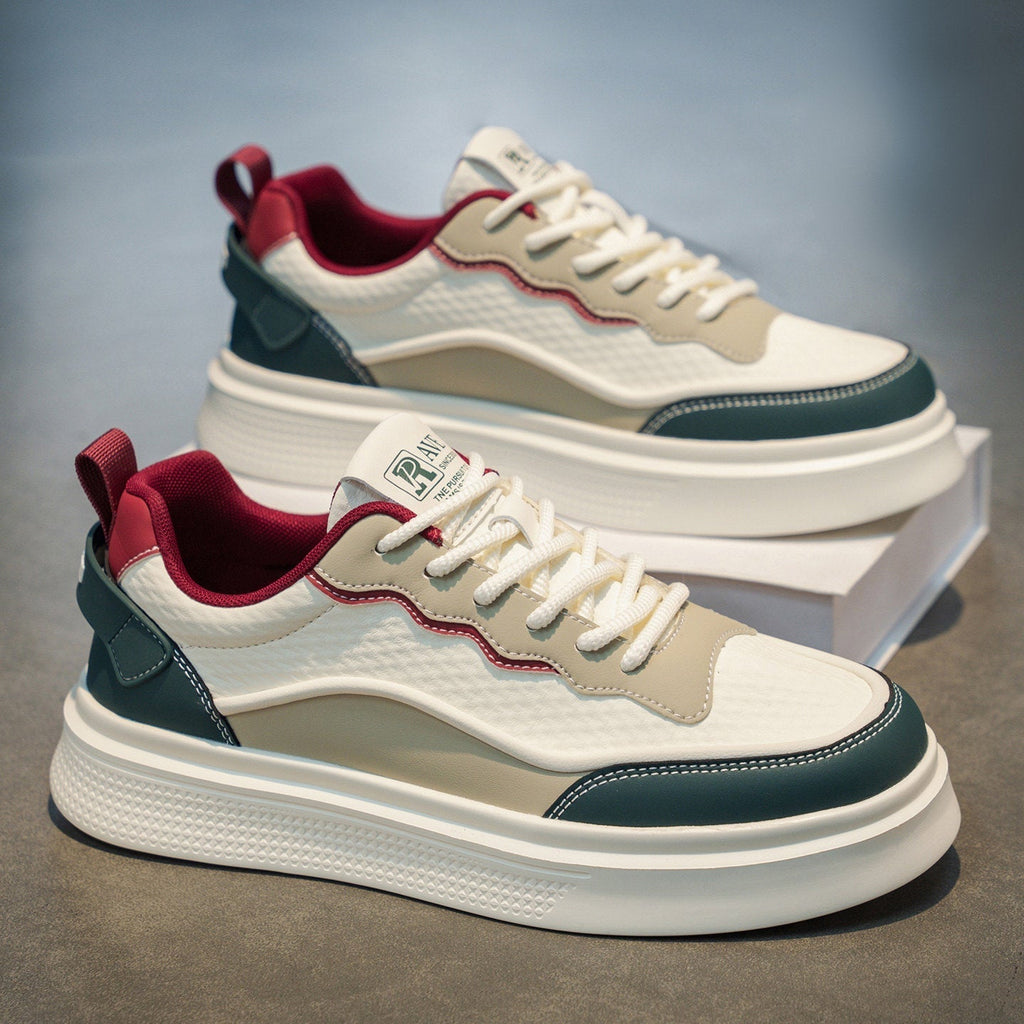 Silver & Beige Retro Sneakers for Men