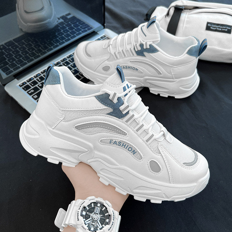 Men's White & Silver Mesh Platform Sneakers